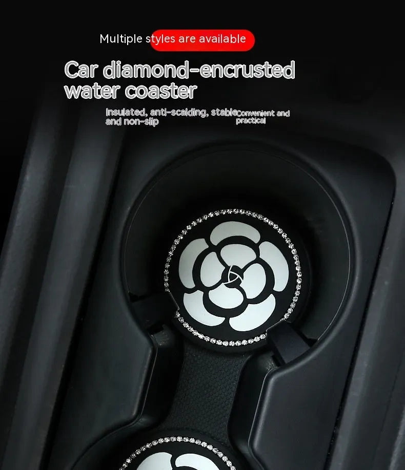 PVC plastic non-slip car cup holder mat coaster in checkerboard and camellia patterns
