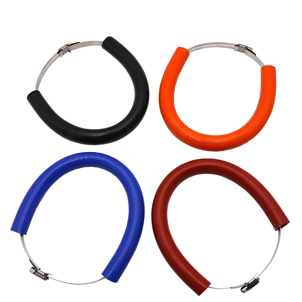 Universal motorcycle exhaust pipe anti-drop wiring kit in black, blue and orange colours with included gasket