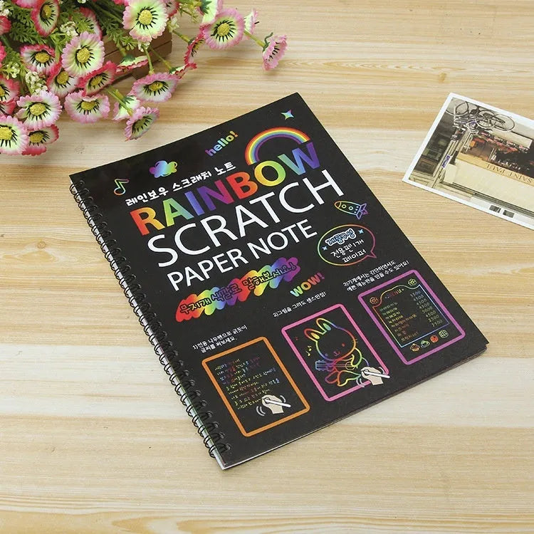 Children's large scratch art paper with colourful puzzle designs measuring 26x19cm