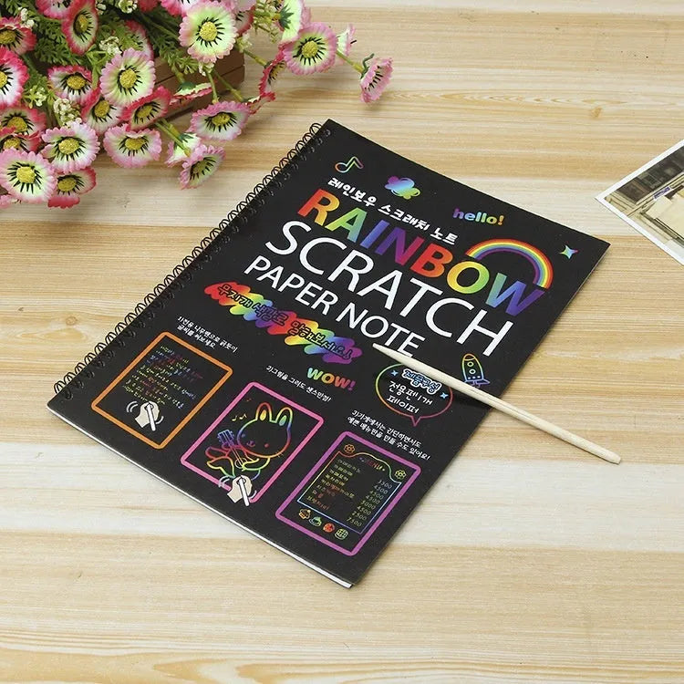 Children's large scratch art paper with colourful puzzle designs measuring 26x19cm