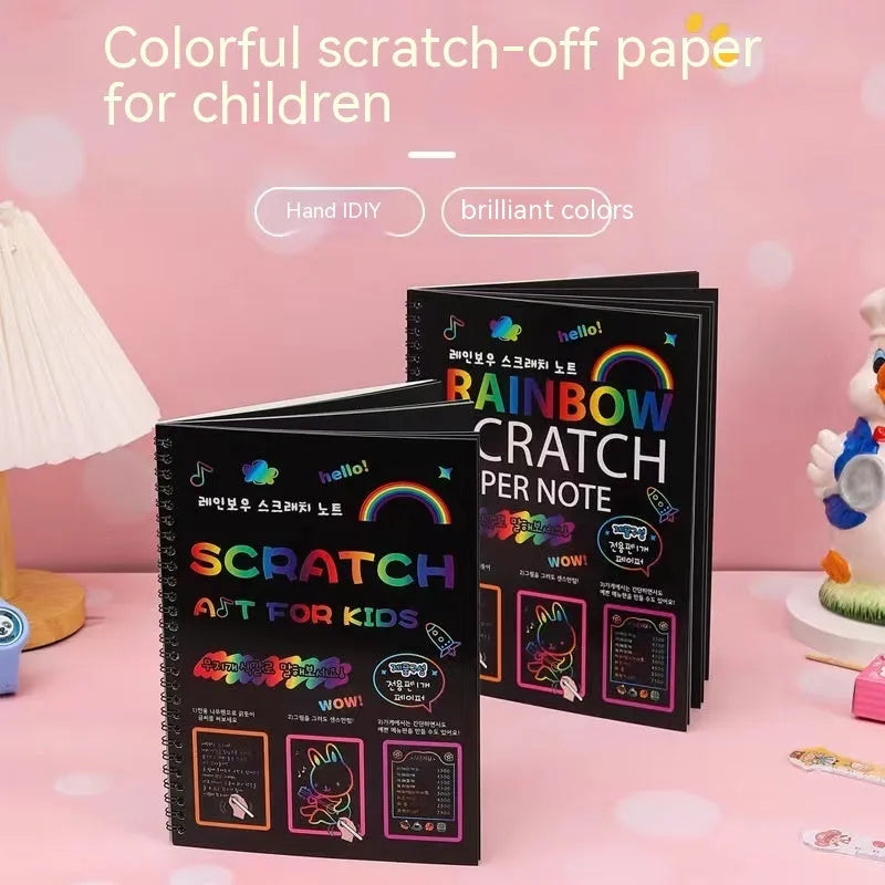 Children's large scratch art paper with colourful puzzle designs measuring 26x19cm