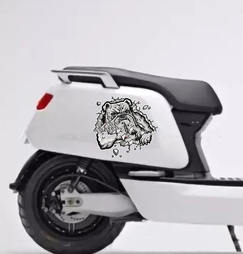 Grey dog pattern motorcycle decorative bumper sticker measuring 17 by 17 centimetres