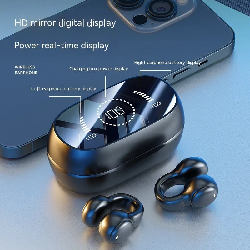 M47 Bluetooth wireless sports headset clip-on design in black with digital display screen