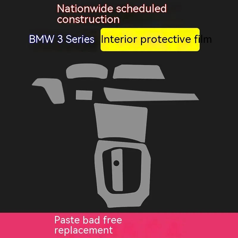 Transparent car interior protective film for BMW 3 Series dashboard and console protection