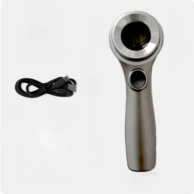 Black and silver metal jewellery appraisal magnifying glass with optical glass lens and USB-C cable.