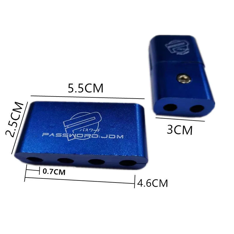 Three metal car fastening clamps in different colours for vehicle modification projects