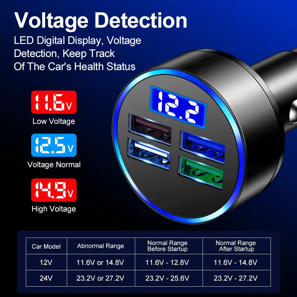 Black multi-port car charger for vehicles with 3100mA output current and 12-24V compatibility