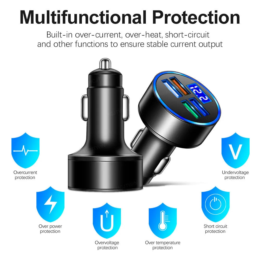 Black multi-port car charger for vehicles with 3100mA output current and 12-24V compatibility