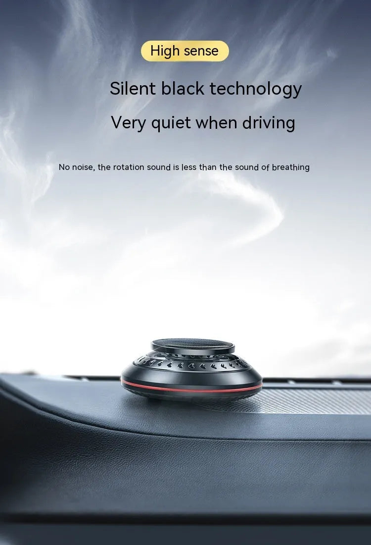 Solar-powered car air freshener with aluminium alloy housing in black colour option