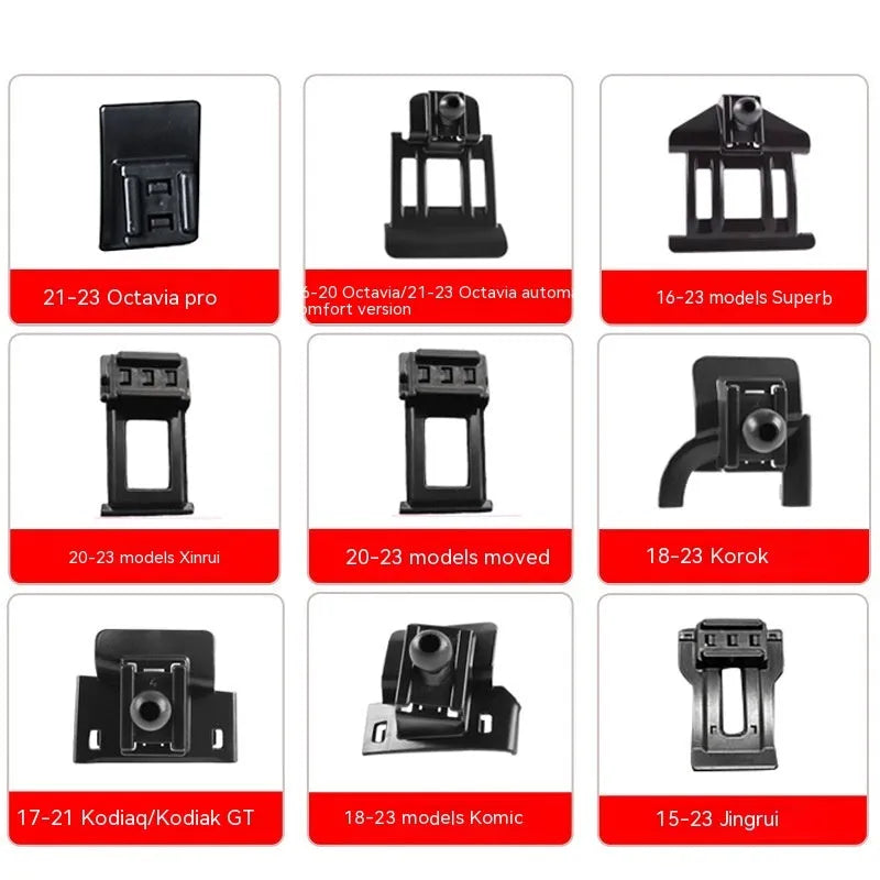 Snap-on base for Škoda car air vent phone mount, compatible with Kodiaq, Karoq, and Octavia models.