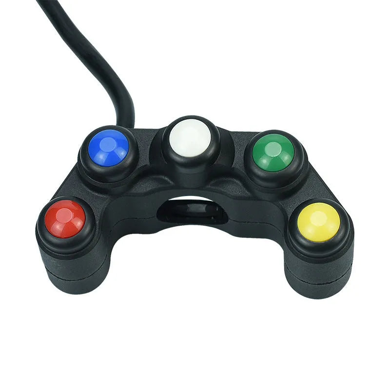 Five-colour plastic switch for vehicle electrical control with coloured buttons and connection wires