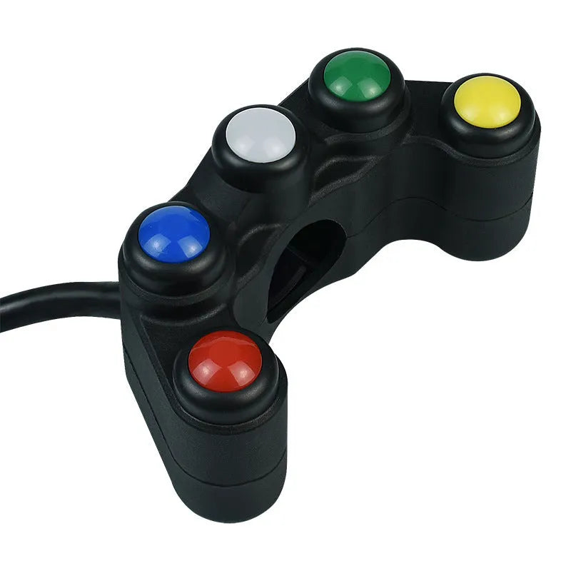 Five-colour plastic switch for vehicle electrical control with coloured buttons and connection wires