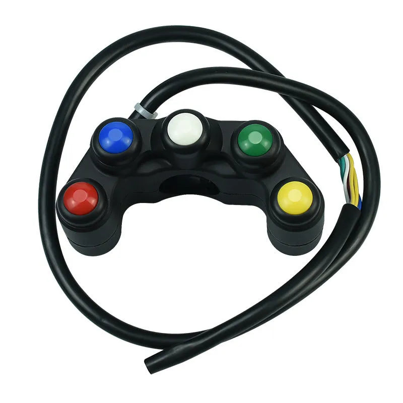 Five-colour plastic switch for vehicle electrical control with coloured buttons and connection wires