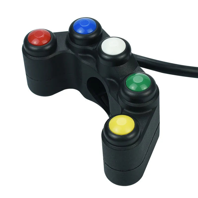 Five-colour plastic switch for vehicle electrical control with coloured buttons and connection wires