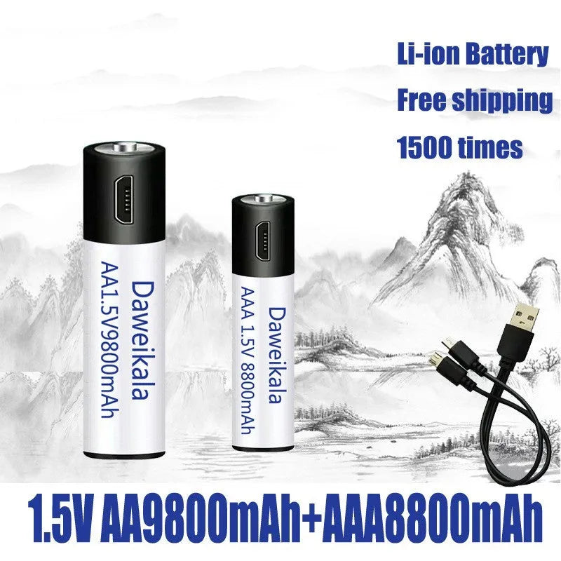 USB rechargeable battery 1.5V AA AAA 9800mAh 8800mAh with 1500 cycles