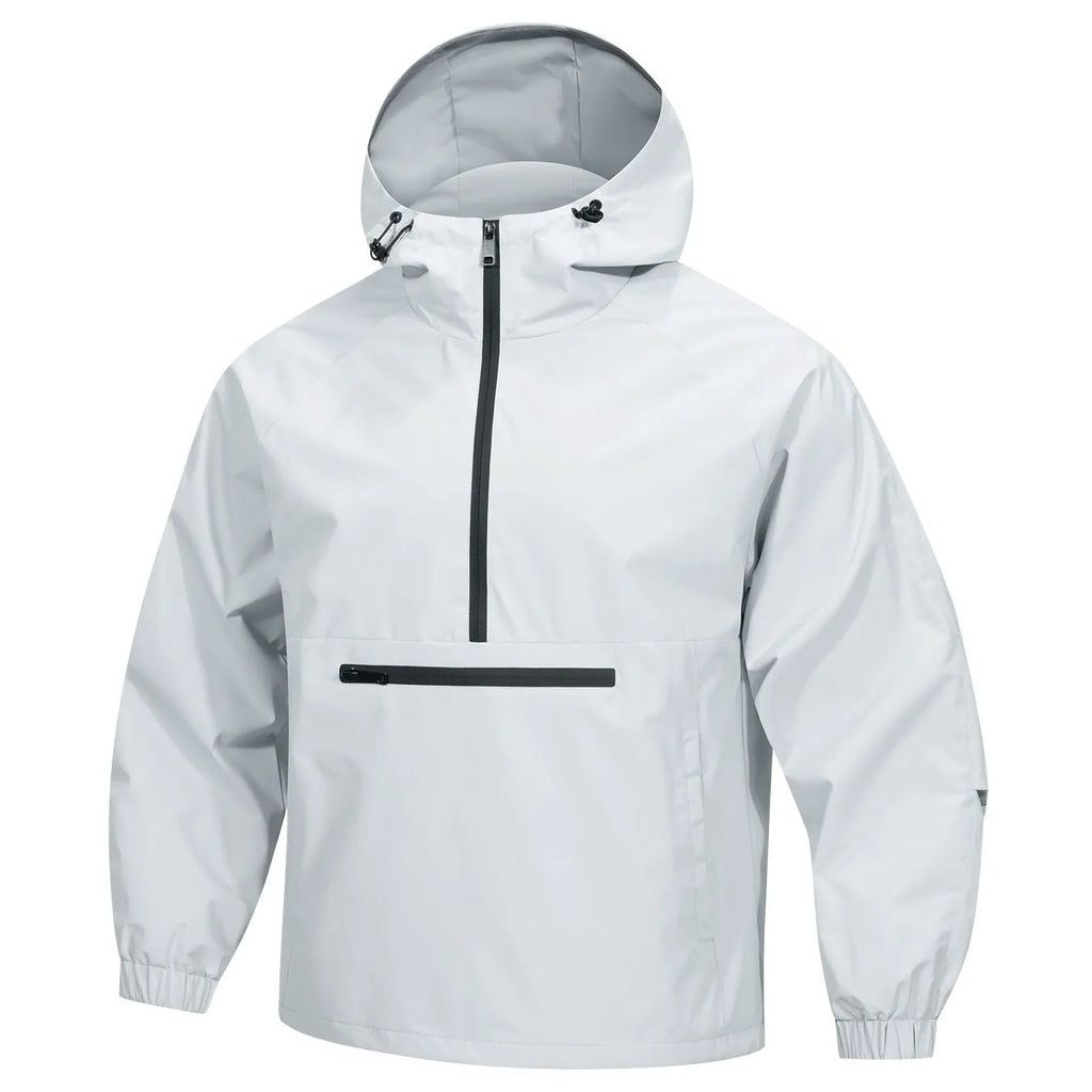 Men's Korean-style loose corduroy half-zip hooded sweater jacket in light grey colour