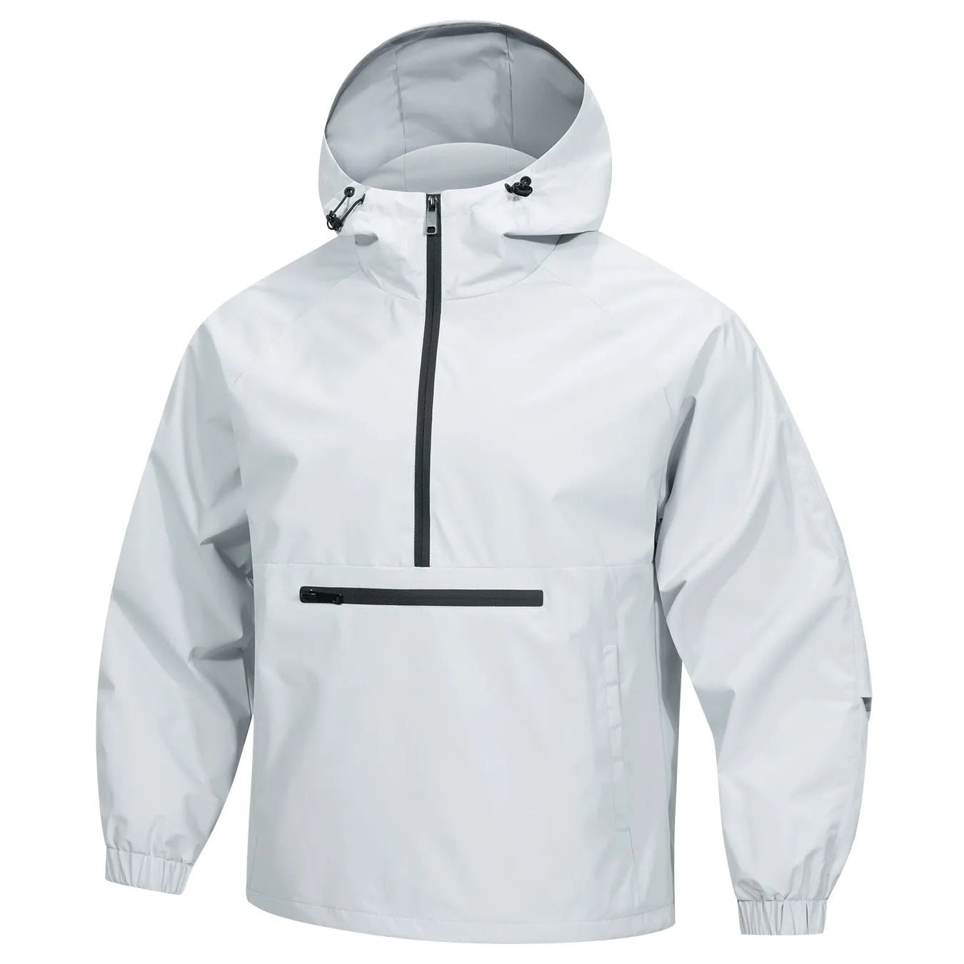 Men's Korean-style loose corduroy half-zip hooded sweater jacket in light grey colour