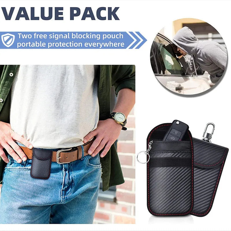 Black PU RFID shielding box and two key cases with nano lining for card protection