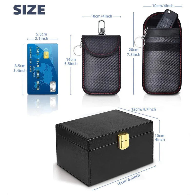 Black PU RFID shielding box and two key cases with nano lining for card protection