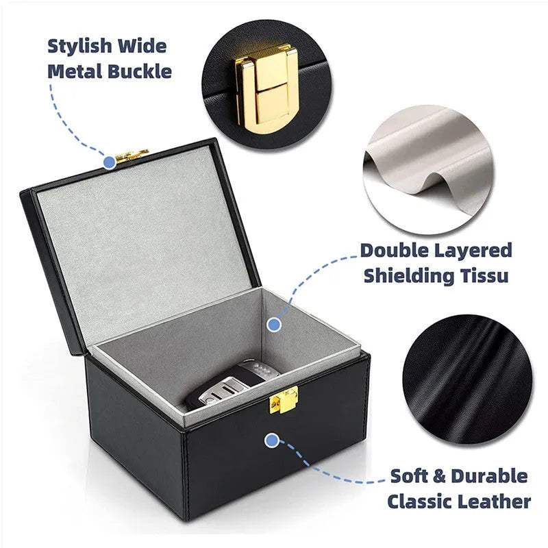 Black PU RFID shielding box and two key cases with nano lining for card protection