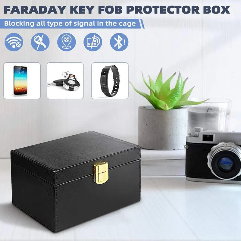 Black PU RFID shielding box and two key cases with nano lining for card protection