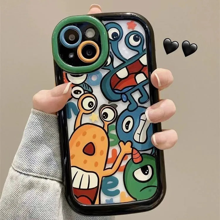 Full screen PC phone case in green with all wrapped cartoon design for Apple iPhone, showing protective edges