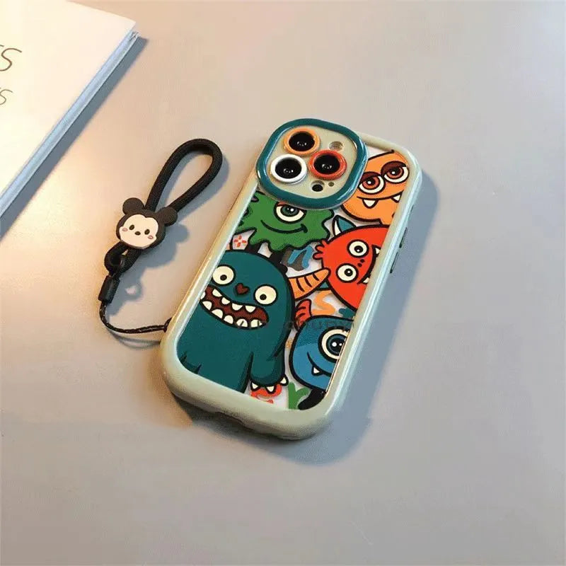 Full screen PC phone case in green with all wrapped cartoon design for Apple iPhone, showing protective edges