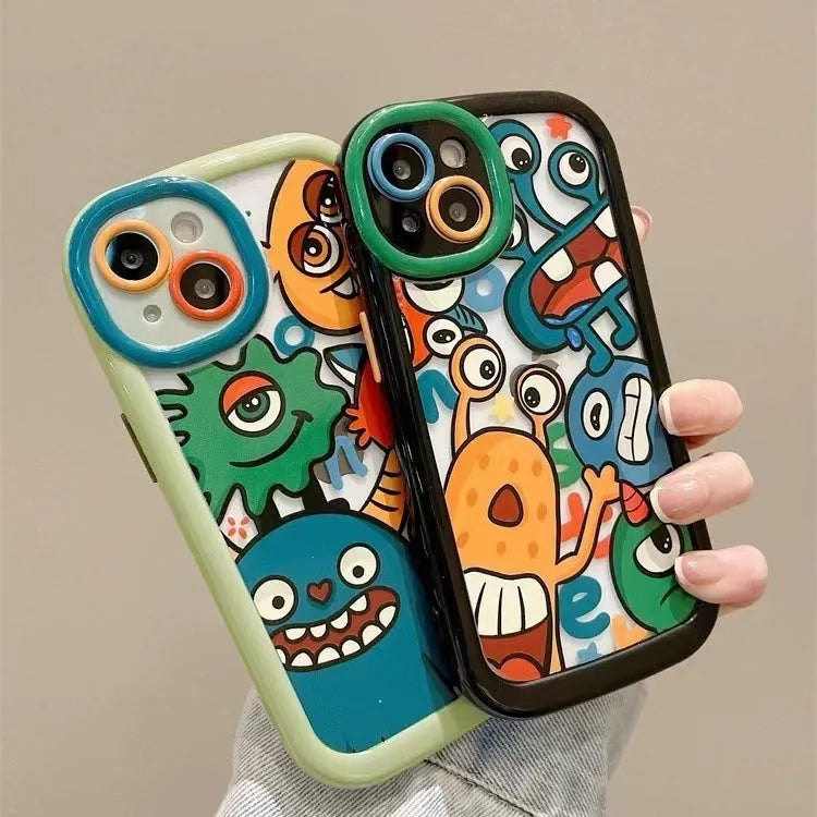 Full screen PC phone case in green with all wrapped cartoon design for Apple iPhone, showing protective edges