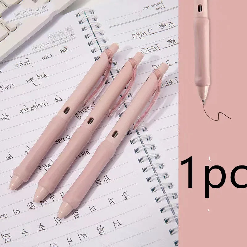 Macaron Colour press gel pen with 0.5mm tip in smoked white, brown, and pink options.