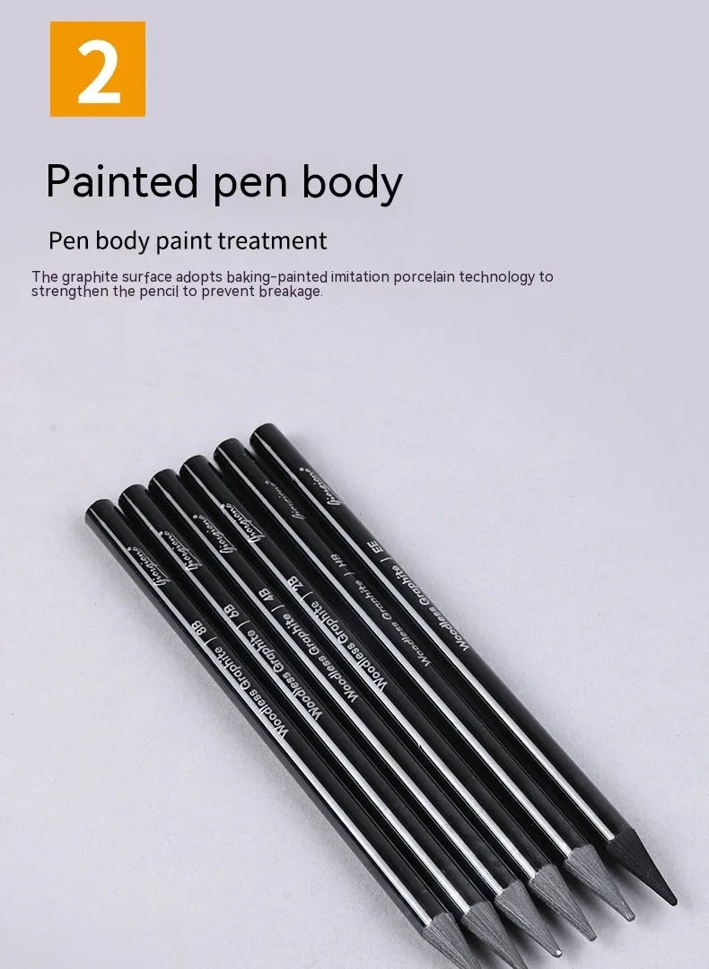 Carbonized Pencil Suit showing six graphite pencils and three carbonized pencils on wooden casing with suction card packaging