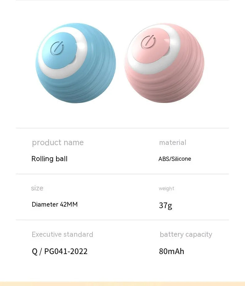 Automatic moving cat toy ball in blue or pink with self-bouncing rolling motion