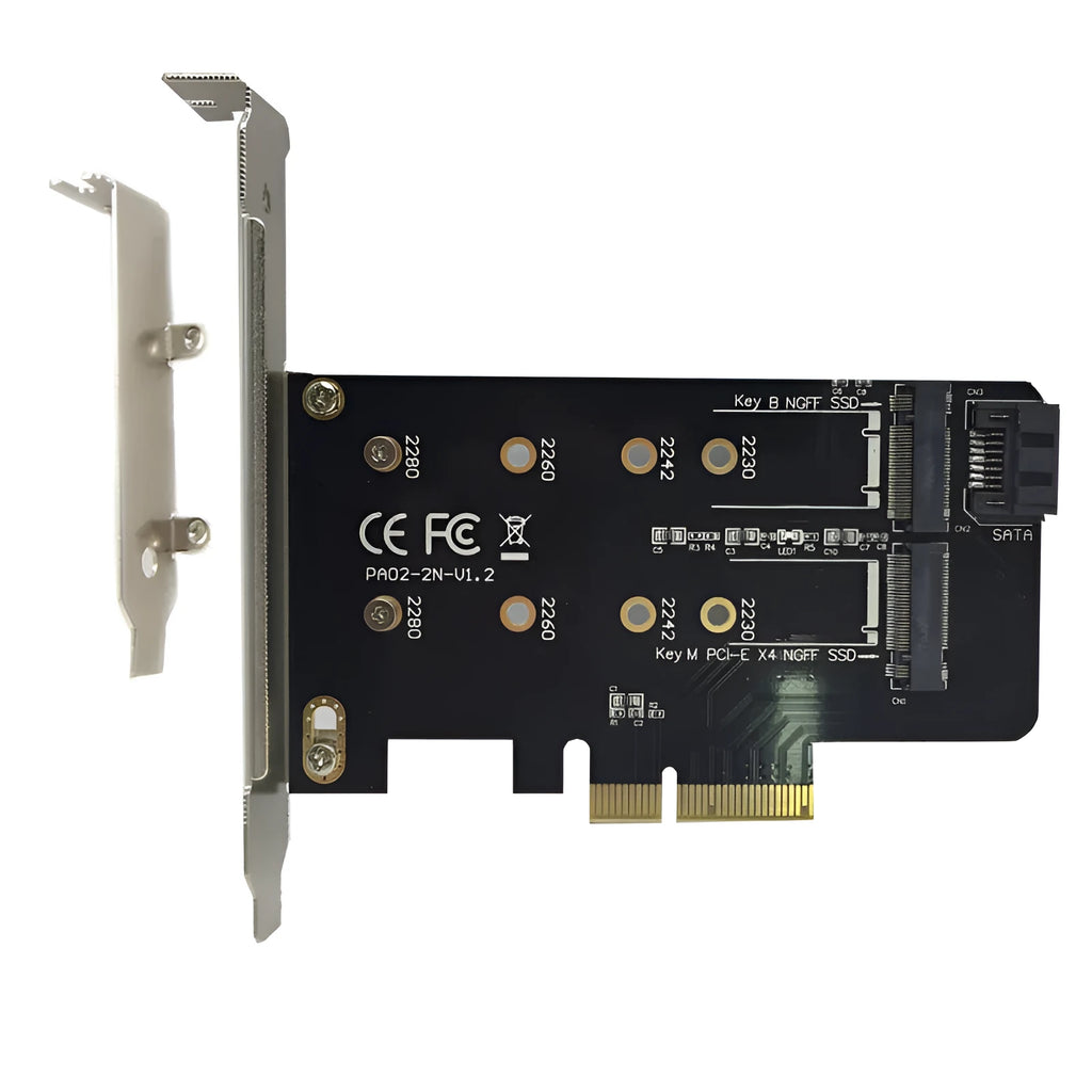 M.2 SSD adapter card expansion card with dual M.2 slots and PCIe X4 interface, black colour