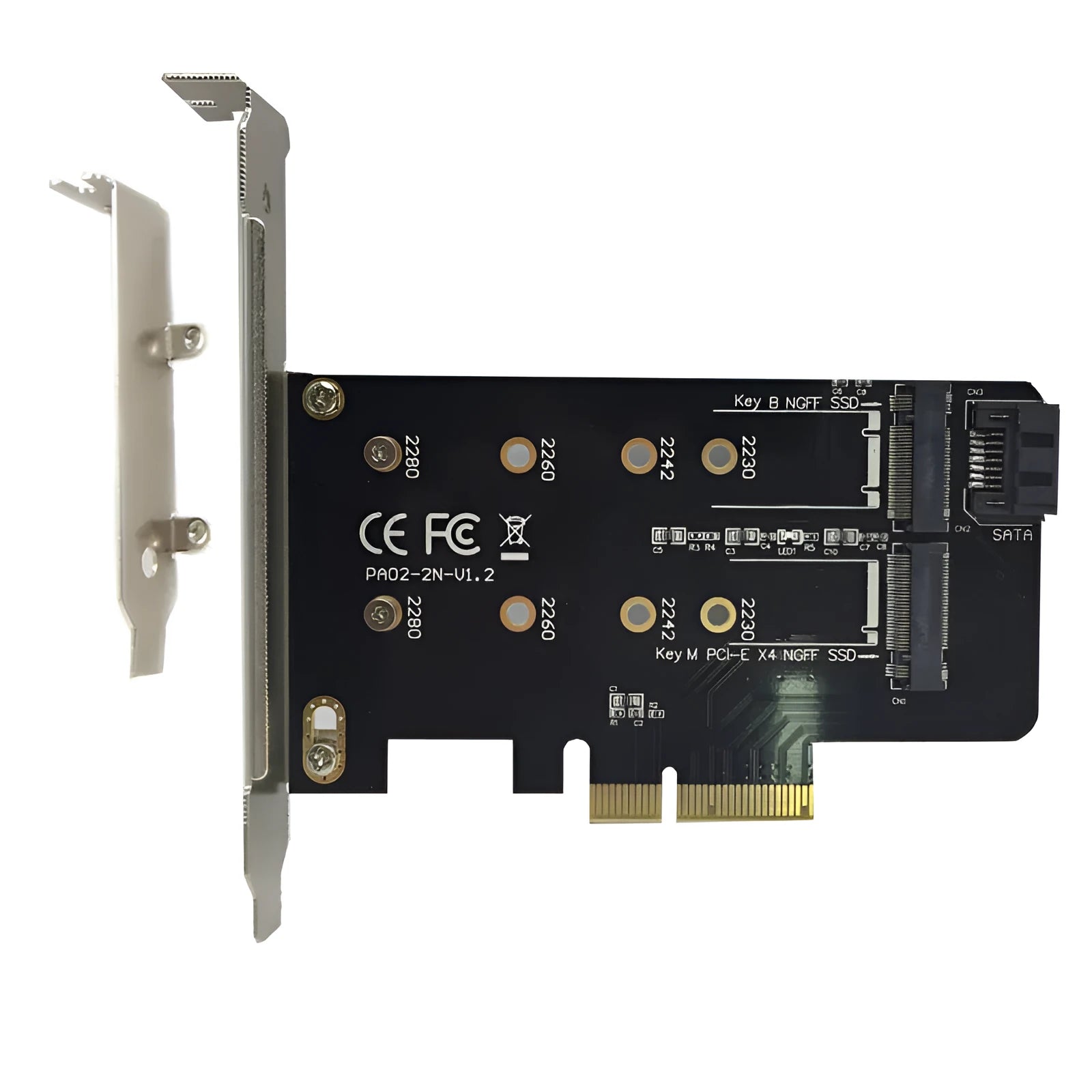 M.2 SSD adapter card expansion card with dual M.2 slots and PCIe X4 interface, black colour