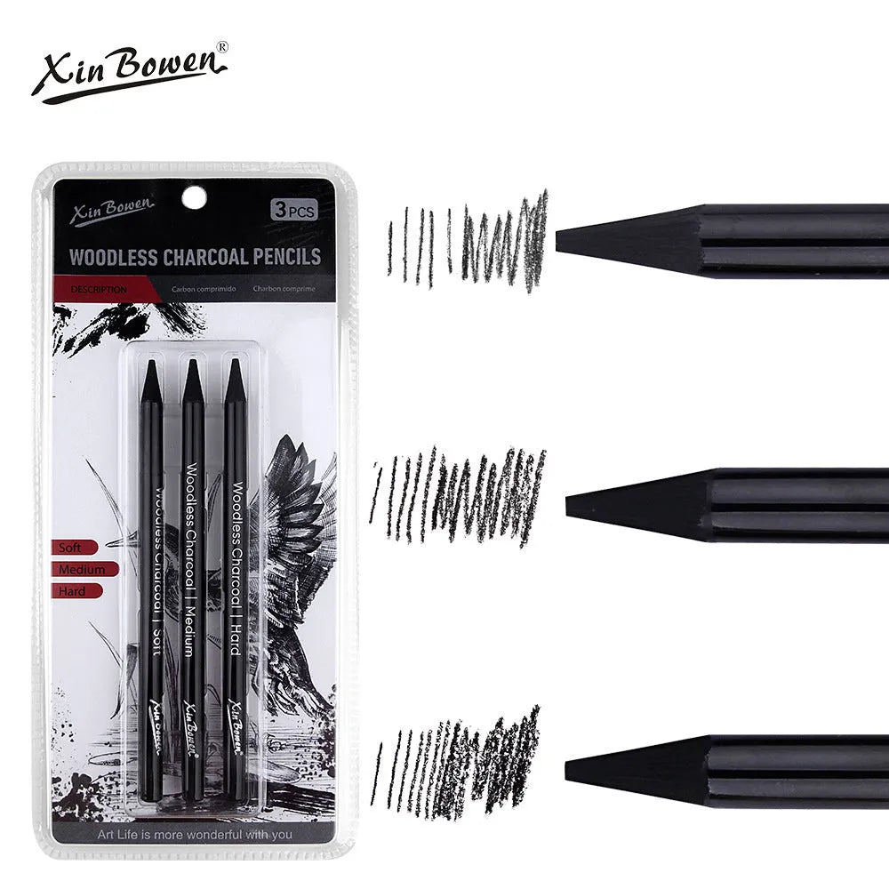 Set of six wood-free graphite sketching pencils with grades HB, 2B, 4B, 6B, 8B, EE for art drawing