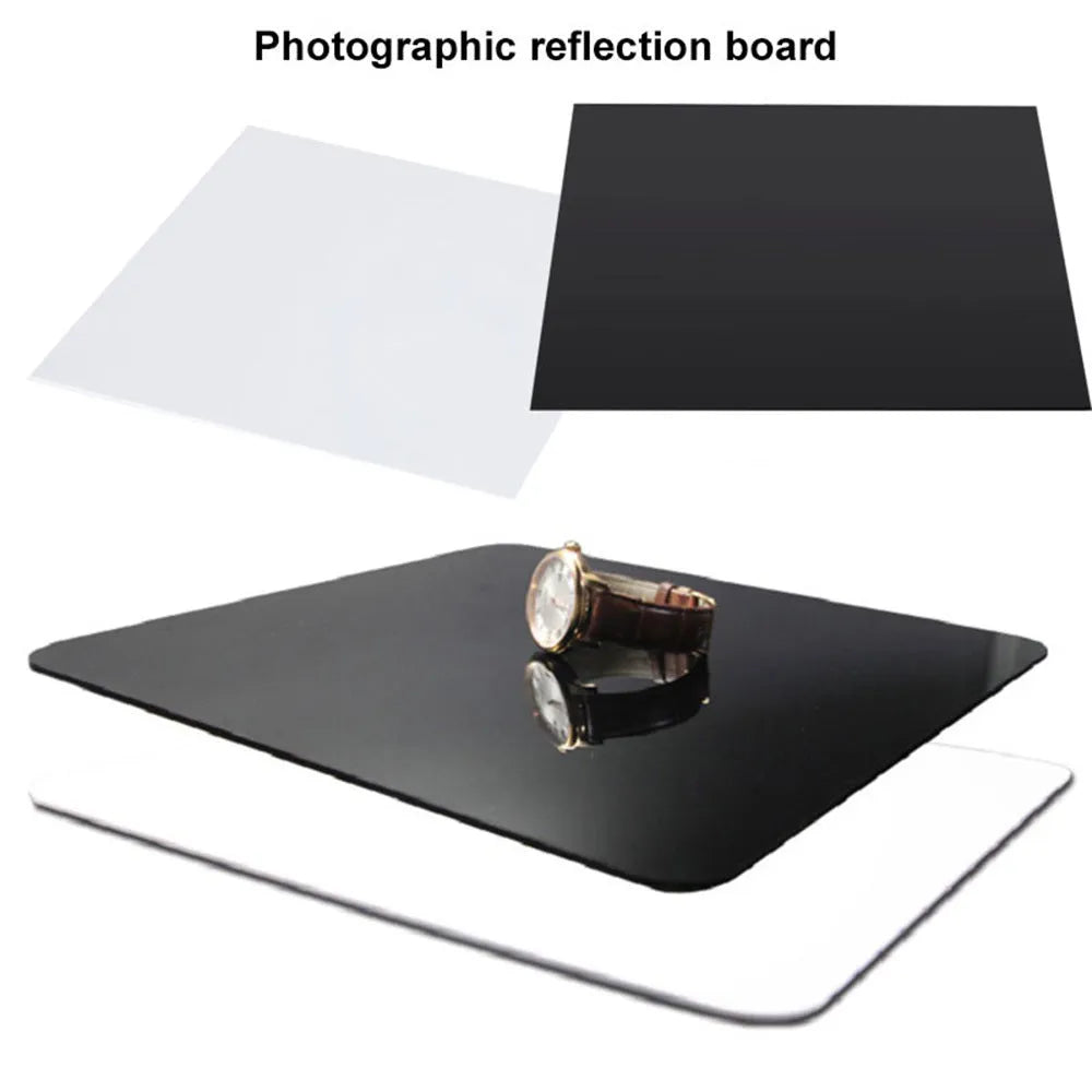Black and white acrylic reflection board for product photography in three square sizes