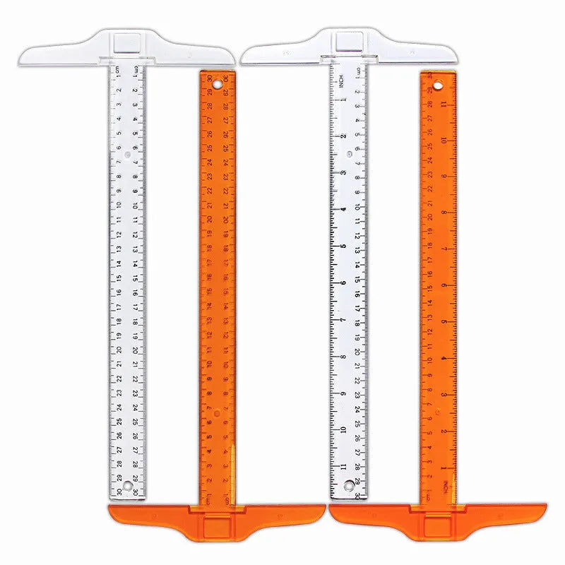 30cm T-shaped plastic ruler in transparent or orange-yellow with British or double centimetre scales