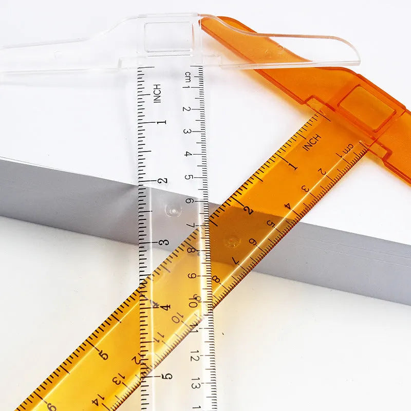 30cm T-shaped plastic ruler in transparent or orange-yellow with British or double centimetre scales