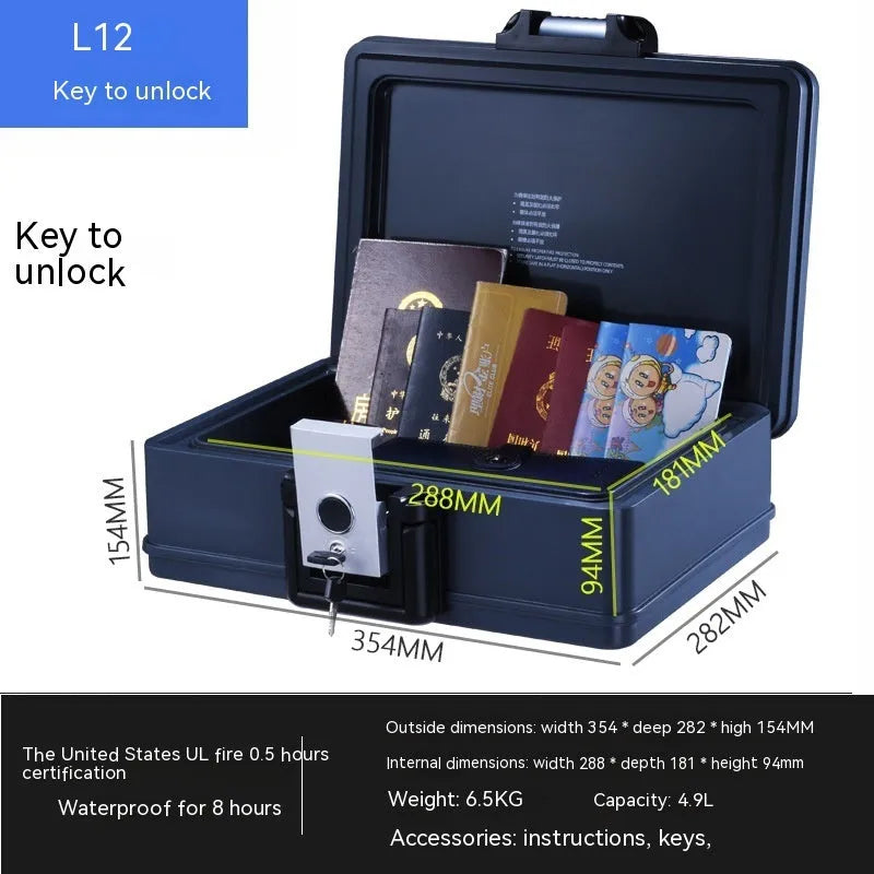 Compact L12 model mechanical safe box made from grey youjingang steel.