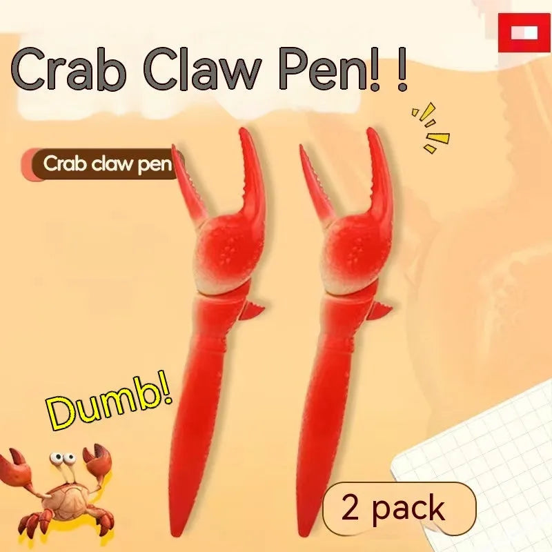 Crab-shaped novelty ballpoint pen with red pressable pincer clips on a white background