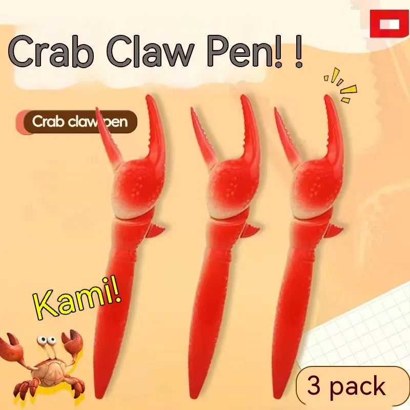 Crab-shaped novelty ballpoint pen with red pressable pincer clips on a white background