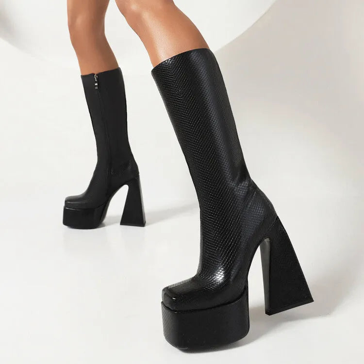 Women's casual high boots with artificial PU upper in black, red, blue, or white colour options