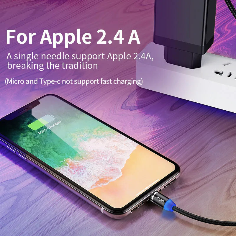 Magnetic data cable with interchangeable heads for iPhone, Android and USB-C devices