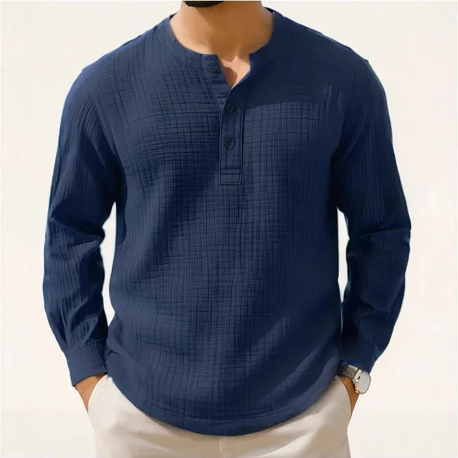 Men's slim fit linen blend 3/4 sleeve shirt in Army Green colour