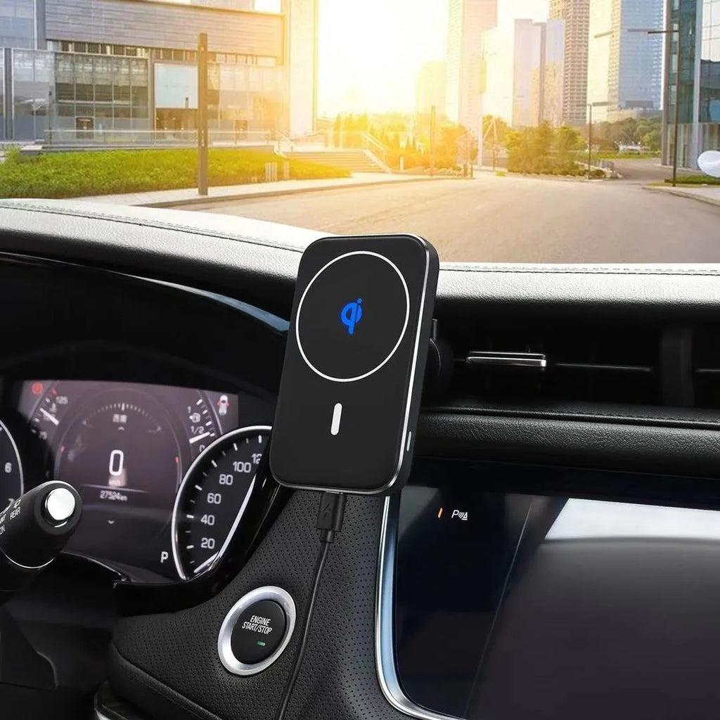 Black M6 car bracket magnetic wireless charger with adjustable vent clip for dashboard mounting