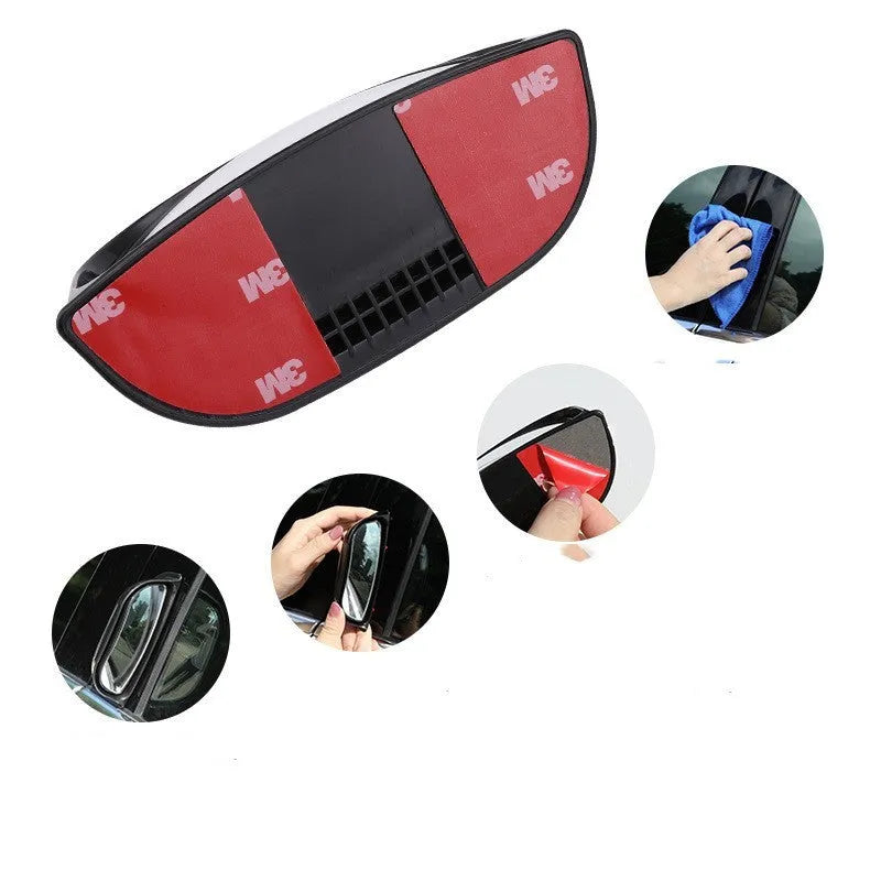 Universal black and white wide angle car wing mirror accessory with ABS housing.