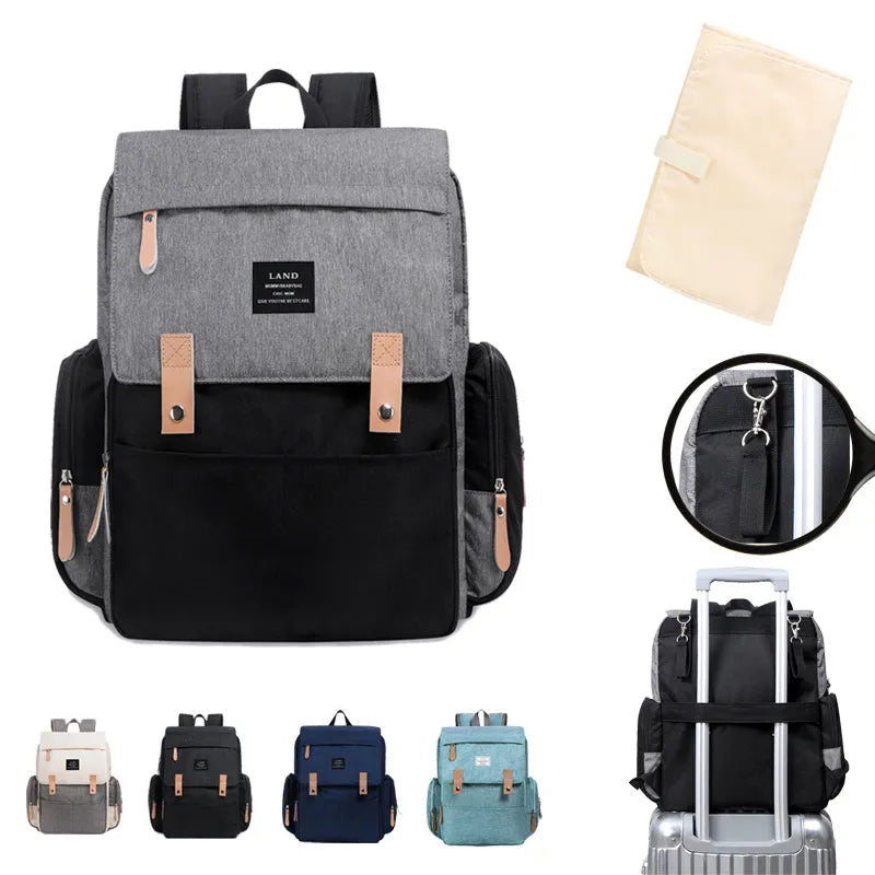 LAND Mommy large capacity diaper backpack with changing mat in oxford cloth