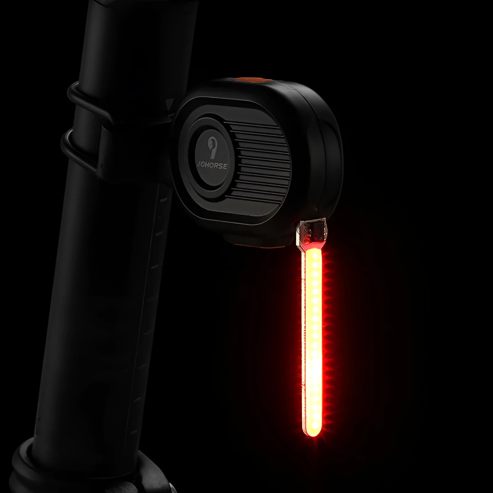 Bicycle running water taillight showing waterfall light effect in blue, mounted on a bike seat post.