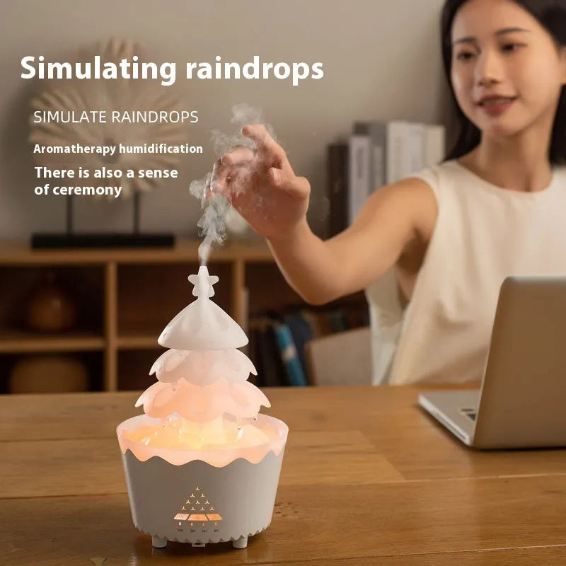 White column-shaped essential oil aroma diffuser with timer and mute operation, 15.2 x 15.2 x 24 cm