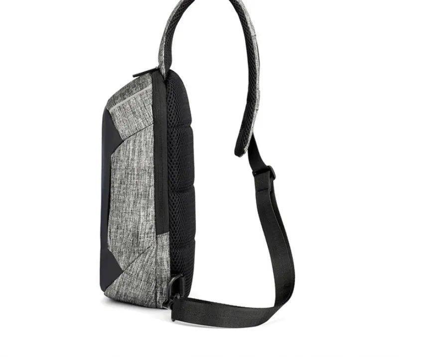 Oxford cloth waterproof chest bag in dark blue with zipper opening and adjustable strap