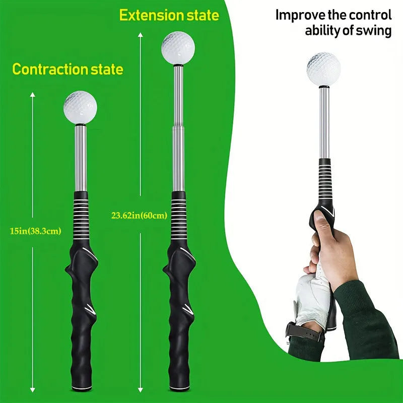Telescopic golf swing simulator in stainless steel with adjustable height for indoor practice